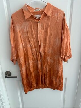 Pierre Cardin Orange Palm-Print Short-Sleeve Button-Down Shirt